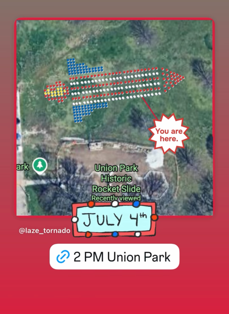 Call for participants to form a large human mosaic in Union Park on July 4, 2PM